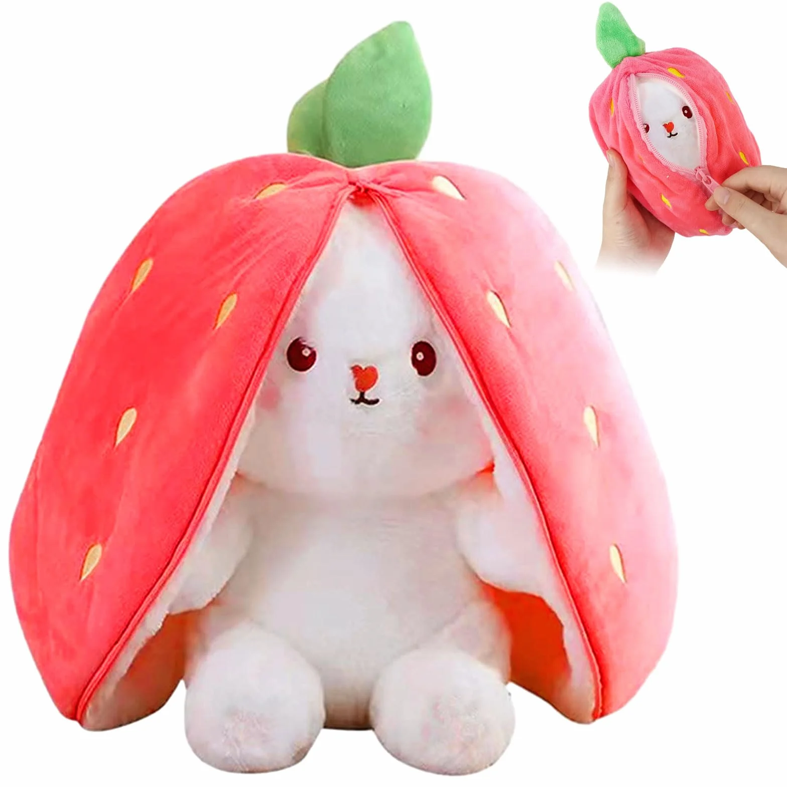 Pasqua Coniglietto, 25cm Kawaii Peluche Bambole Carota Fragola Giocattolo Morbido Cuscino Bambola per oltre 12 anni Bambini (rosa)