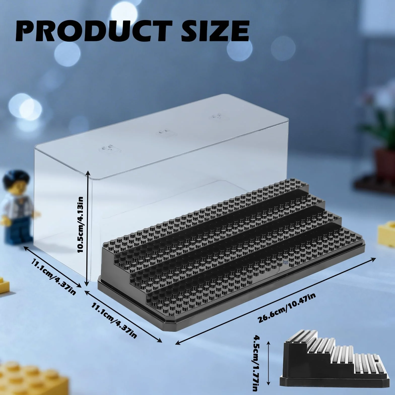 Vetrina Acrilica per Minifigures, 4 Strati Acrilico Impilabile Modelli Espositiva con Ripiani Rimovibili, Antipolvere Trasparente Giocattoli Scatola di Visualizzazione Collezione e Building Block