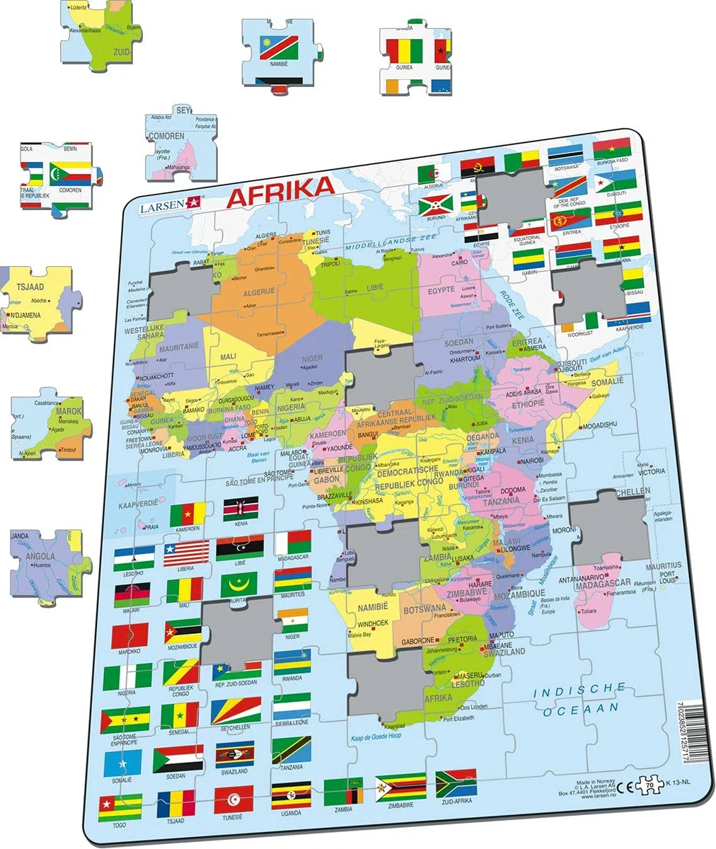 Larsen K13 Mappa Politica dell'Africa, Edizione Olandese, Puzzle Incorniciato con 70 Pezzi