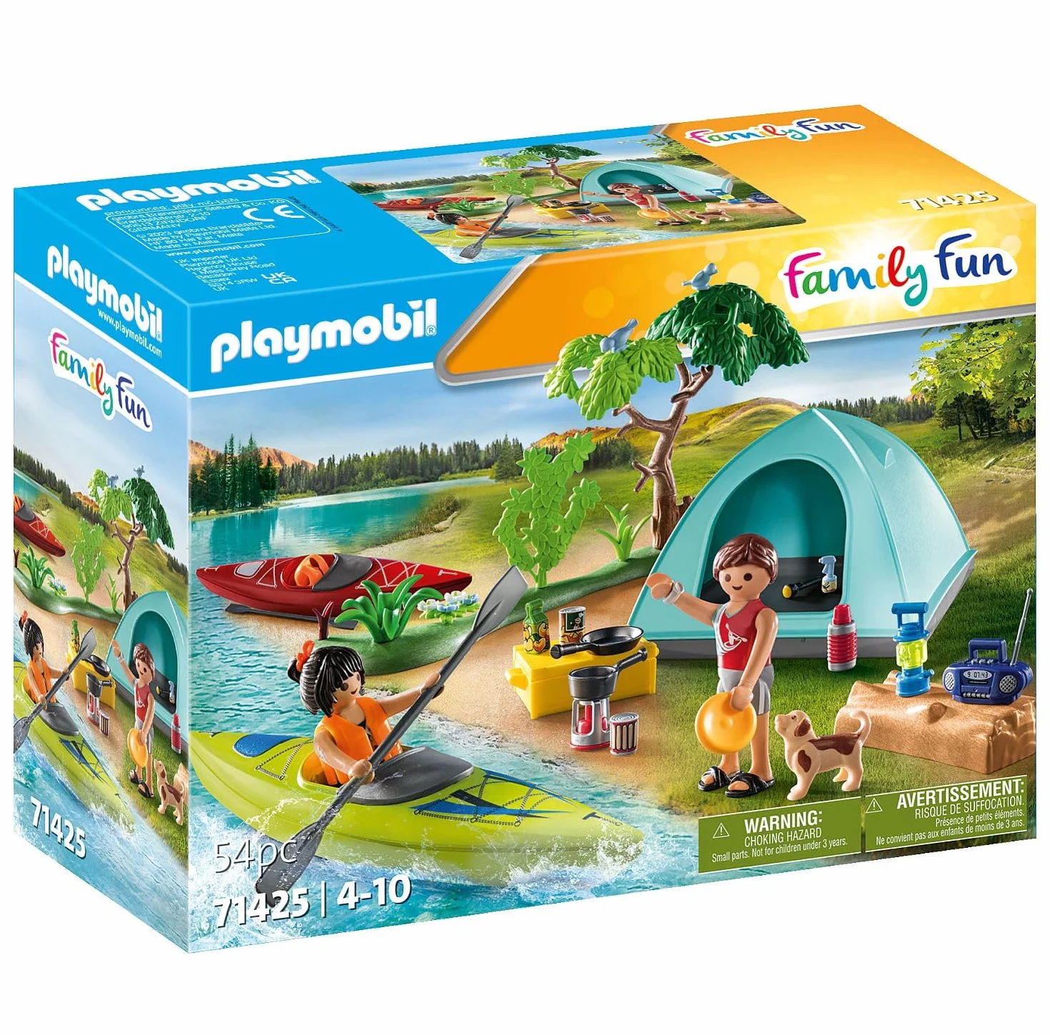 PLAYMOBIL Family Fun 71425 Avventura in Canoa, Camping, Divertente Avventura all'aperto in Campeggio, Canoa e falò, Una Vacanza condivisa nella Natura, Giocattolo per Bambini dai 4 Anni in su