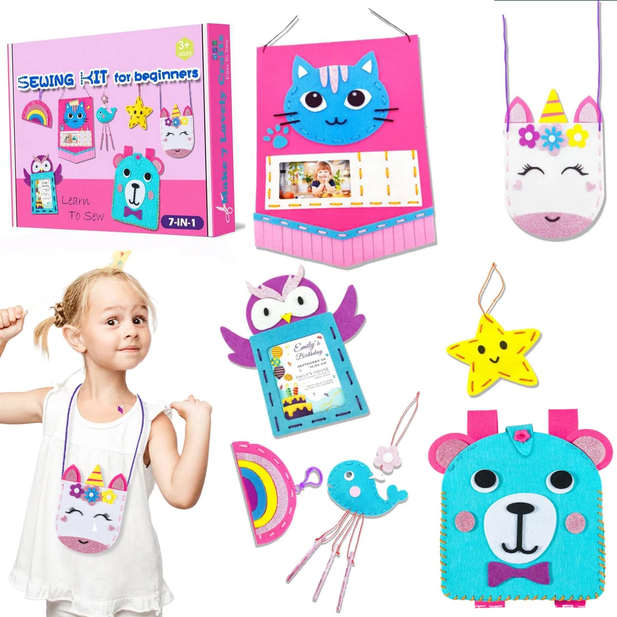 Joyvovo Kit Cucito per Bambine 5-8 Anni, Arti e Mestieri Fai Da Te in Feltro, Regali Creativi e Materiali Artigianato Bambino 6-10 Anni