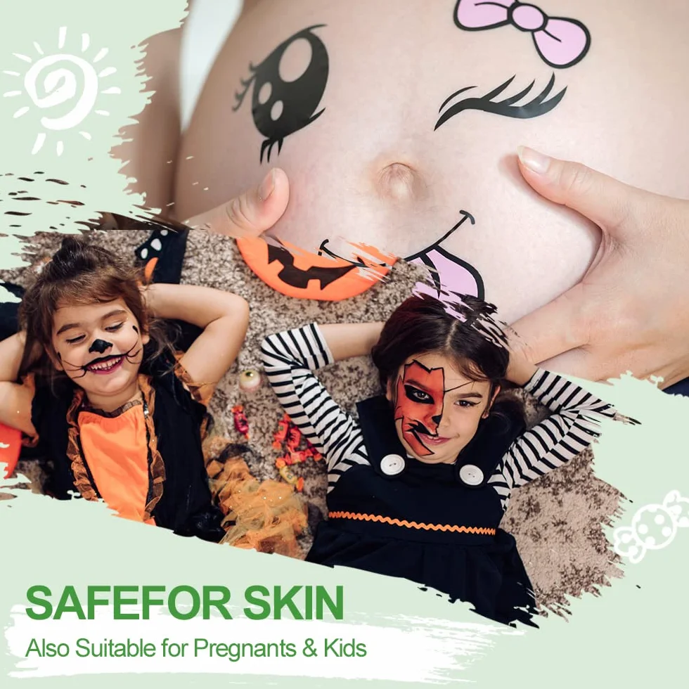 URAQT Truccabimbi, 12 Body Painting Colori, Face Painting Bambini Pittura Corpo Sicuro e Non Tossico, Halloween Matite Trucco per Carnevale, Pasqua, Cosplay, Make Up, Pancia Gravidanza
