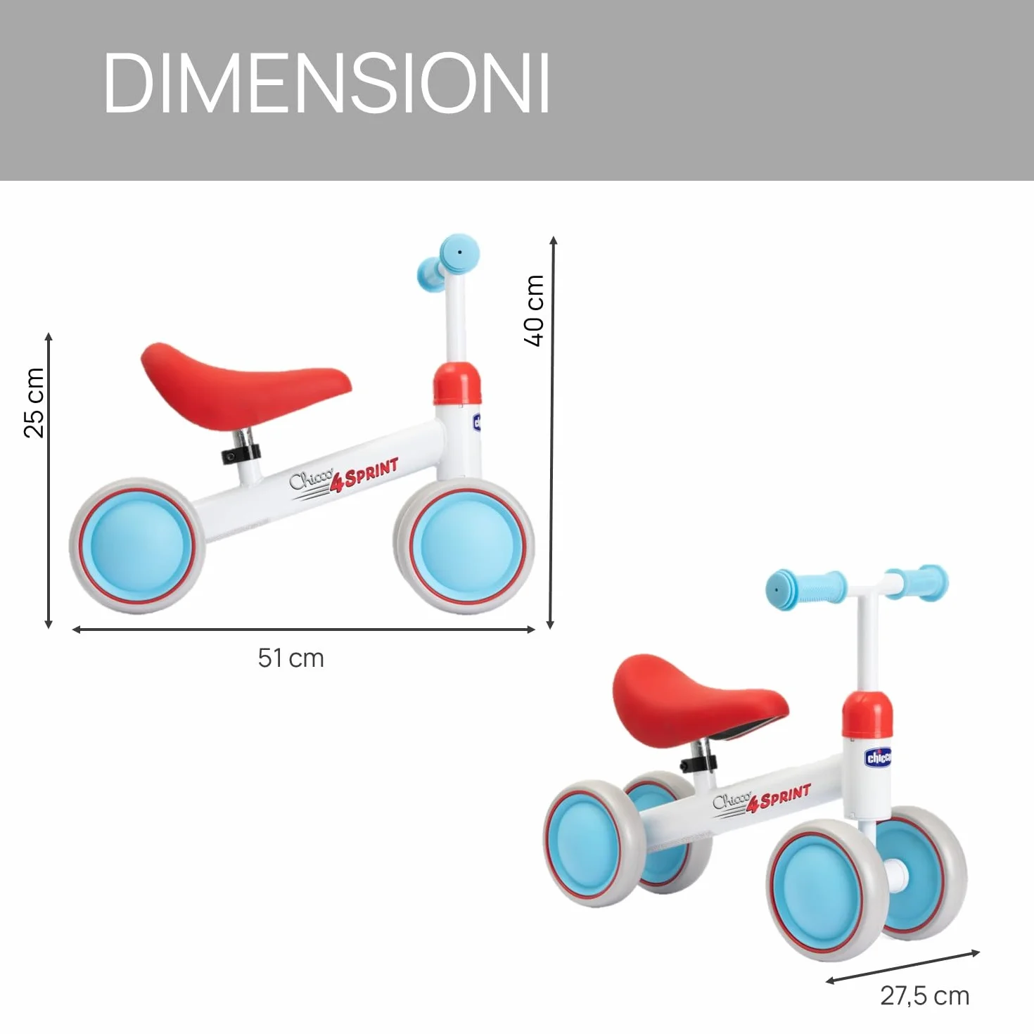 Chicco Ride-ON Quadriciclo Senza Pedali, Bicicletta Senza Pedali Equilibrio per Bambini, Guida Fluida, Ruote in gomma, Morbida Sella Antiscivolo, Manici Antiscivolo, 1-3 Anni, max 20 kg, Bianco