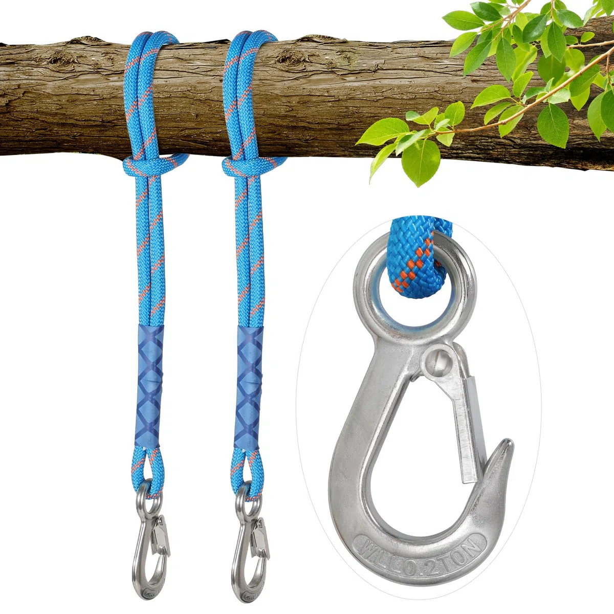 DASKING 2 Corda per Altalena con Gancio 200kg, Corda Fissaggio per Altalena da Esterno, Corda per Amaca Albero, Cinghie Fissaggio Altalena, Accessorio Poliestere per Albero, Amaca Sospesa