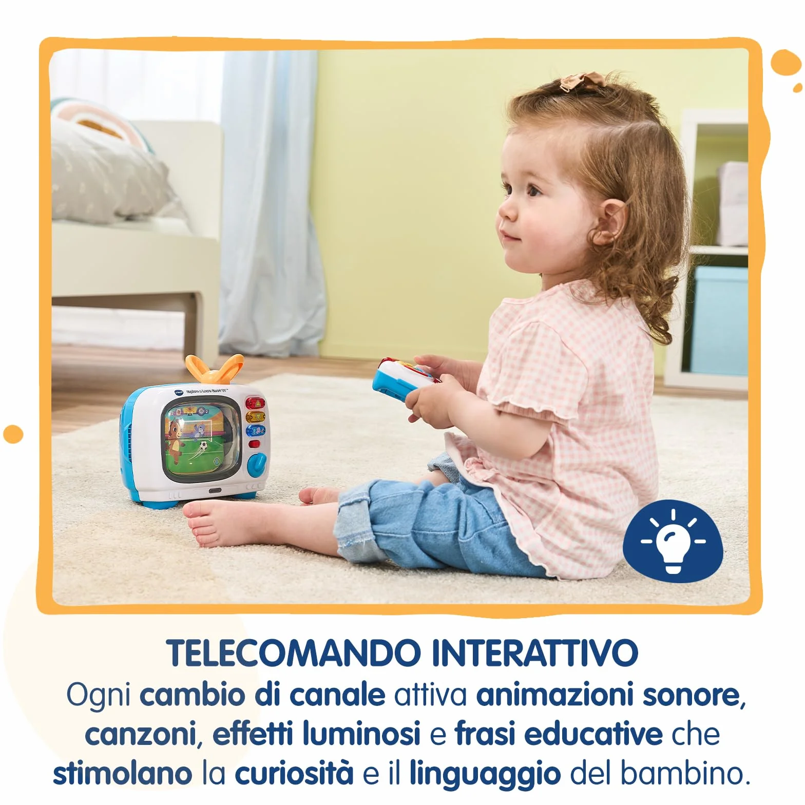 VTech La Mia Prima Smart TV, Televisione Interattiva per Bambini, Telecomando Interattivo Incluso, 10 Canali, 5 Canali Bilingue Italiano e Inglese, Spegnimento Automatico, Batterie Incluse, 12-36 Mesi