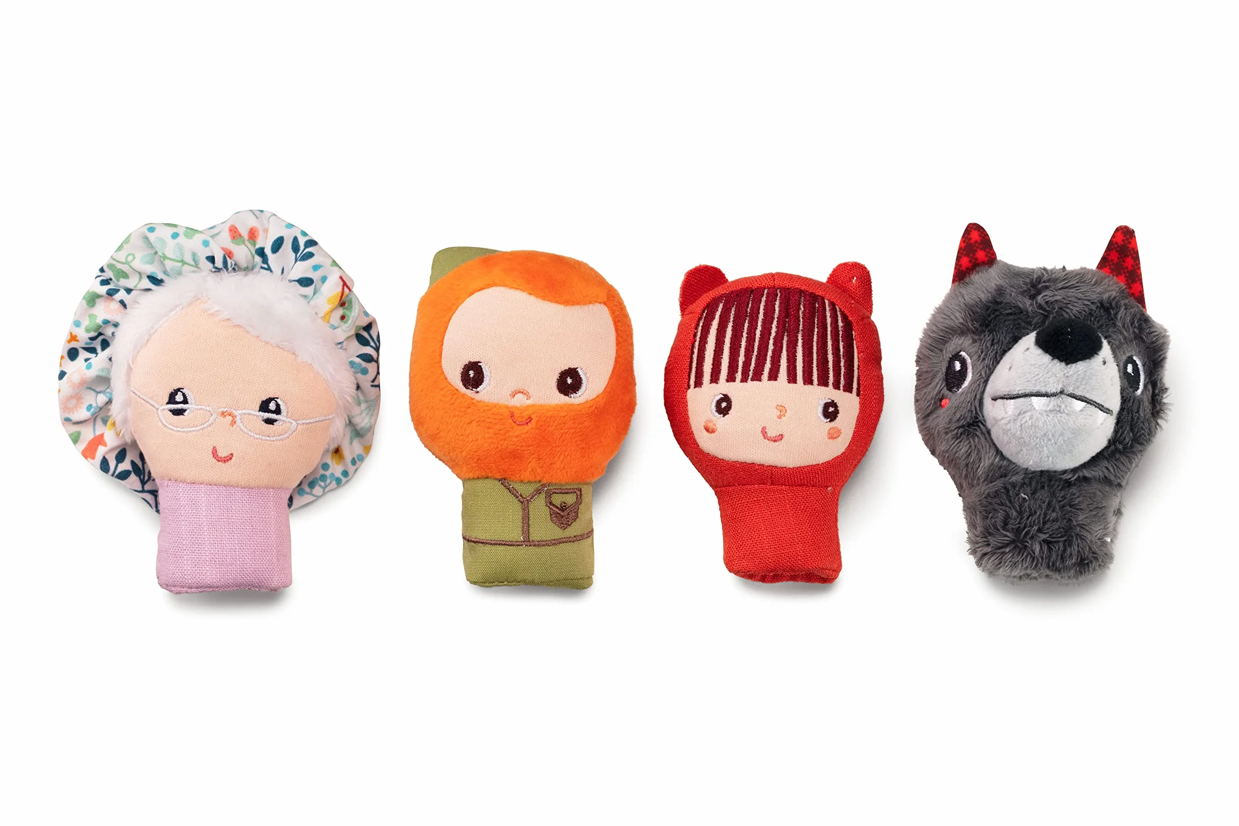 LILLIPUTIENS - Set di marionette da dito Cappuccetto Rosso - 4 personaggi adorabili per inventare storie - Giocattolo educativo - Marionette a mano per bambini - Gioco educativo - Dai 12 mesi - 83405