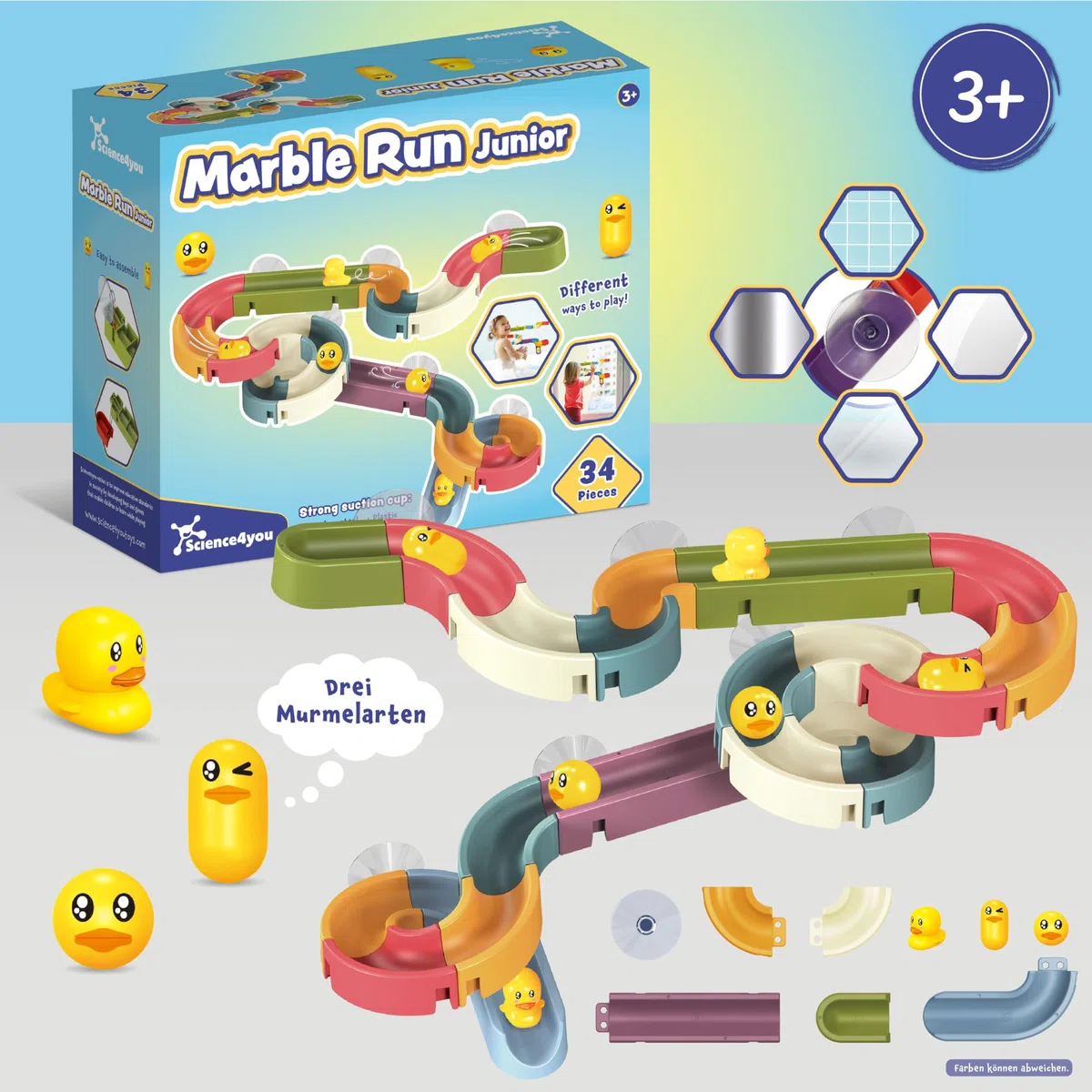 Science4you Giochi Bagnetto 3+ Anni – Circuito di Biglie da Bagno con Ventose, Marble Run Junior con 34 Pezzi Inclusi, Gioco Educativo per Bambini, Regalo 3 4 5 6+