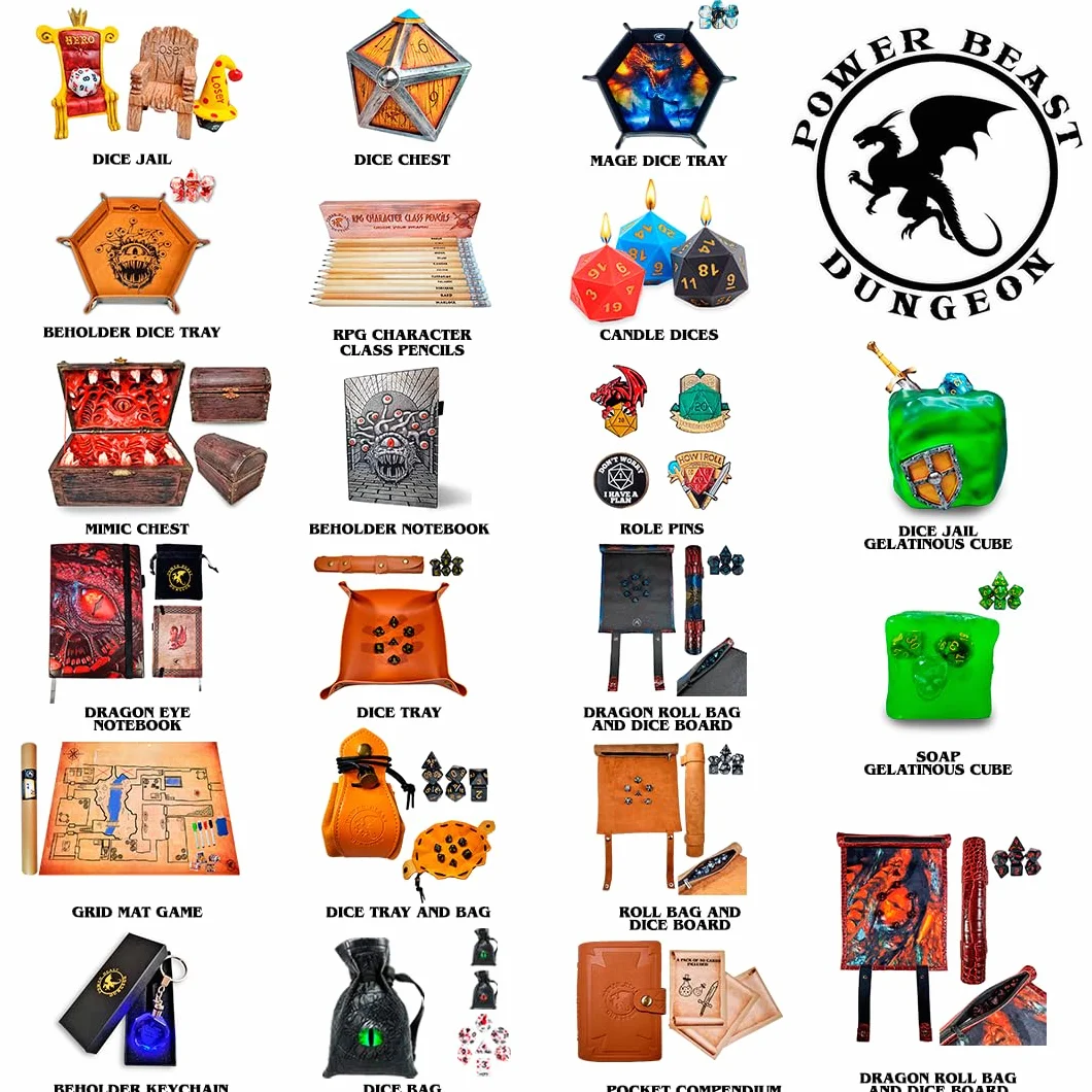 Dungeon Beholder Tappetino per rollare i dadi, vassoio per dade + set di poliedrici 7 pezzi, Dungeons and Dragons, Dungeon Master, RPG.