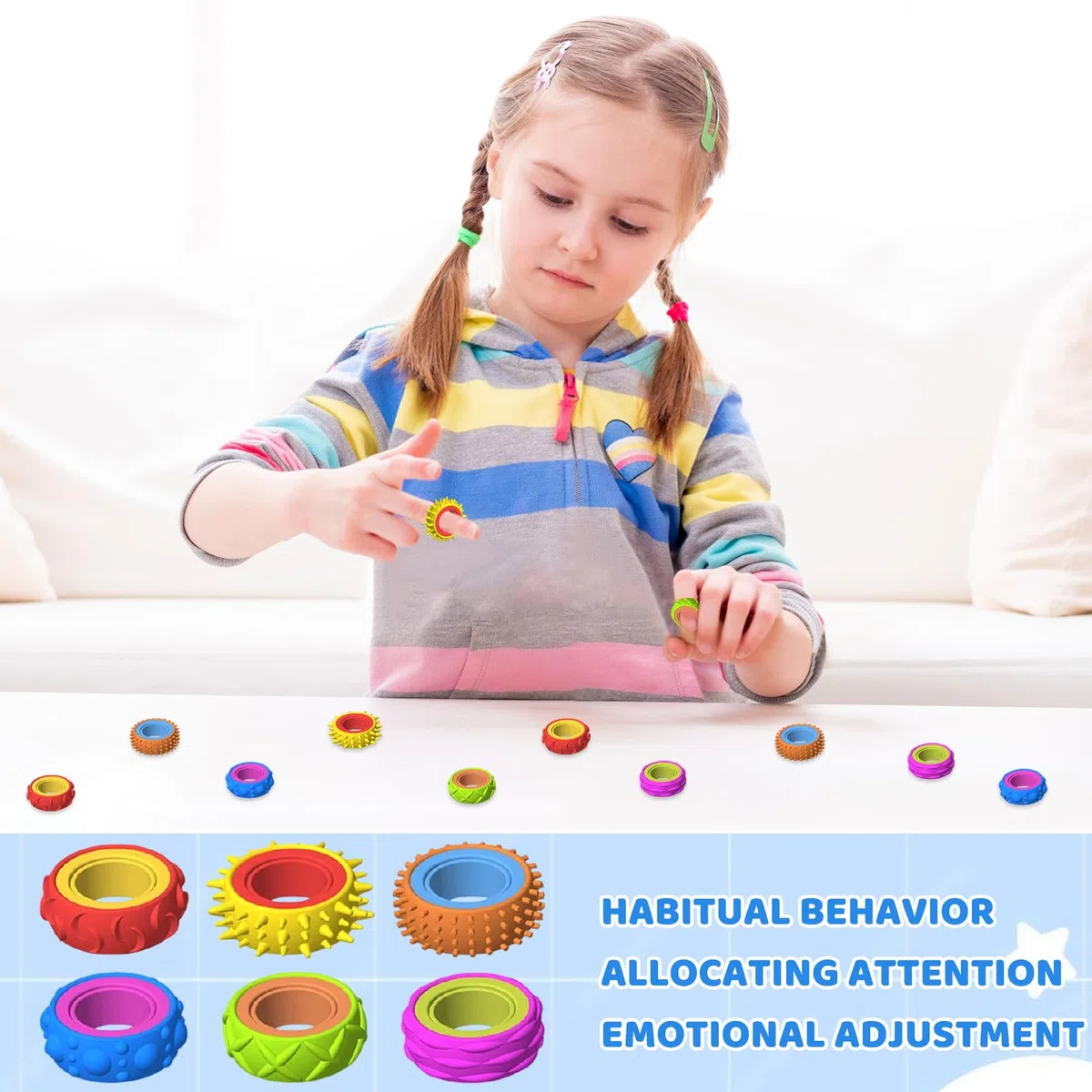 12 Pezzi Anelli Antistress per Agopressione, Fidget Anello Toys, Fidget Anello Toys per Adulti, Finger Spinner Rings, per Terapia di Sollievo Dall'Ansia, Antistress, Autismo e ADHD