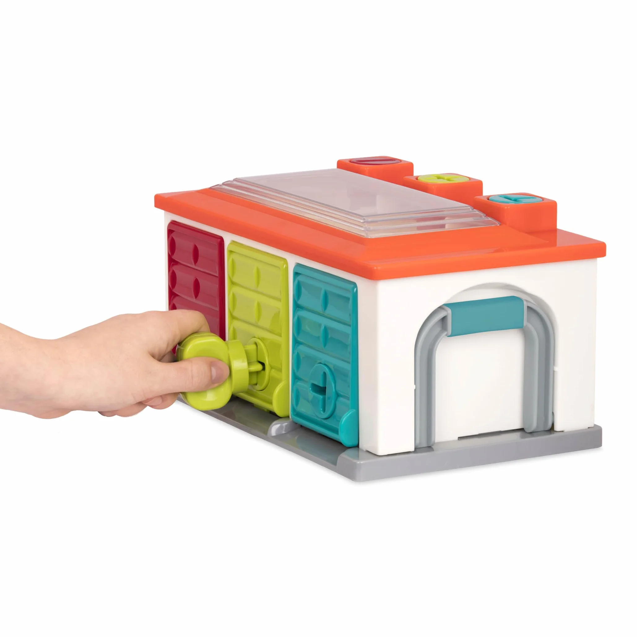 Battat - Garage per 3 Auto - Garage per Auto Playset - Giocattolo Causa-Effetto - Giocattolo di smistamento con codice Colore - 2 Anni +