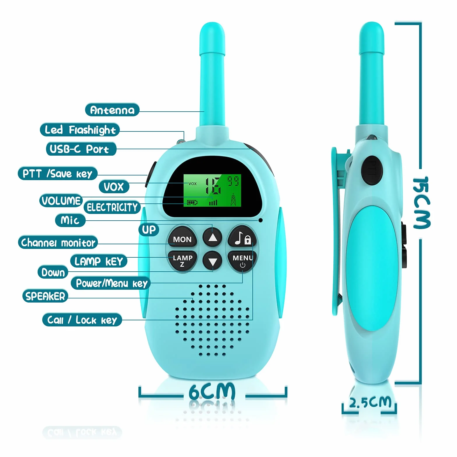 Ushining Walkie Talkie Bambini, 16 Canali Radio Giocattolo a 2 Vie con Torcia LCD Retroilluminata VOX Walkie Talkie Ricaricabile a Lungo Raggio, Regalo per Ragazze e Ragazzi di 3-12 Ann (Blu e Rosa)
