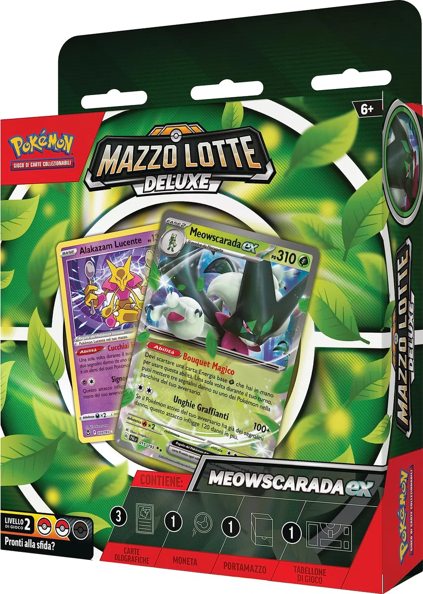 Mazzo Lotte Deluxe Meowscarada-ex del GCC Pokémon (Mazzo di 60 Carte Pronto per Giocare e altri Accessori), Edizione in Italiano