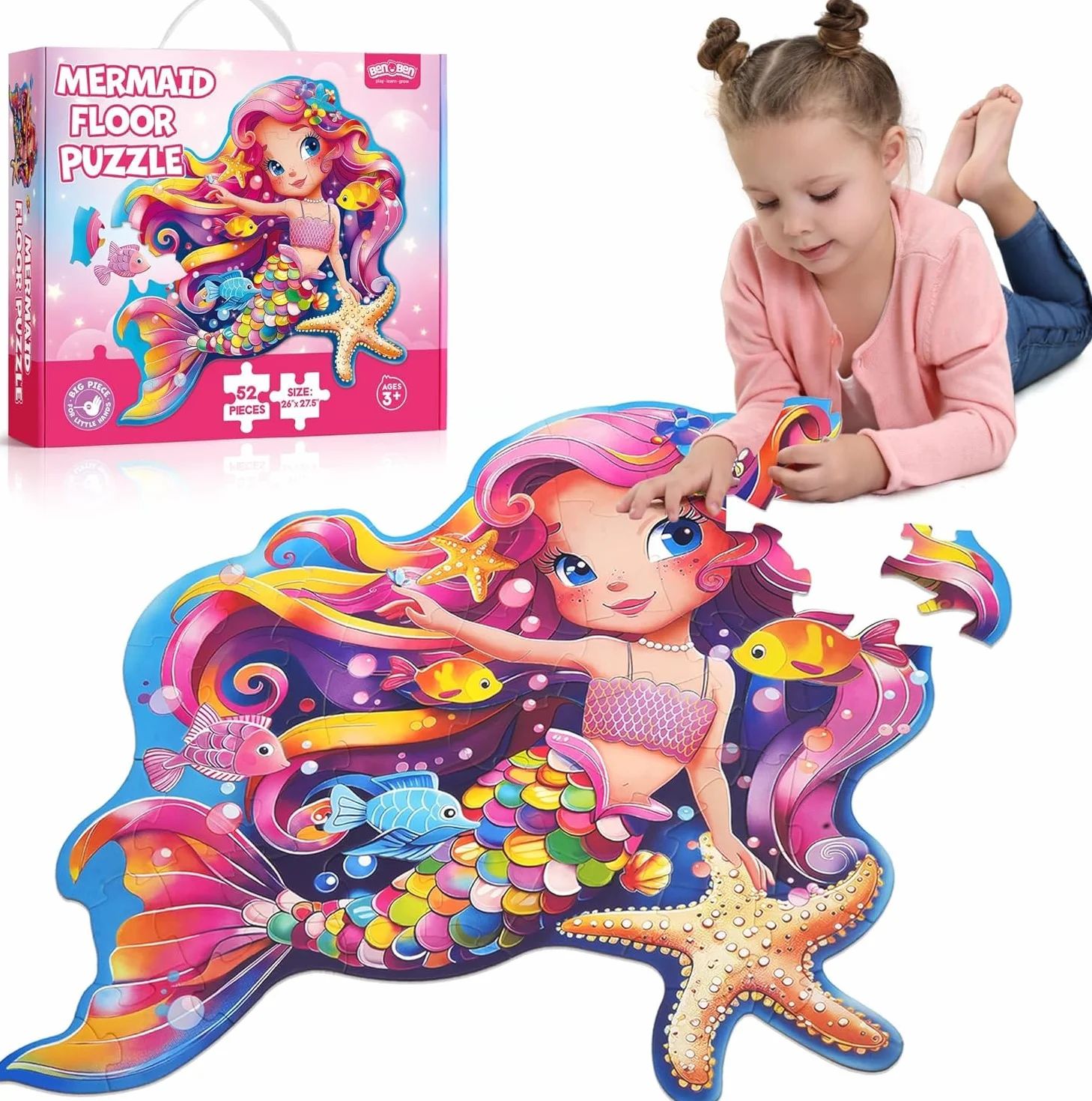 Puzzle Bambini 4 Anni XXL Sirene 52 Pezzi 66 x 70 cm Giochi Educativi 3-8 anni