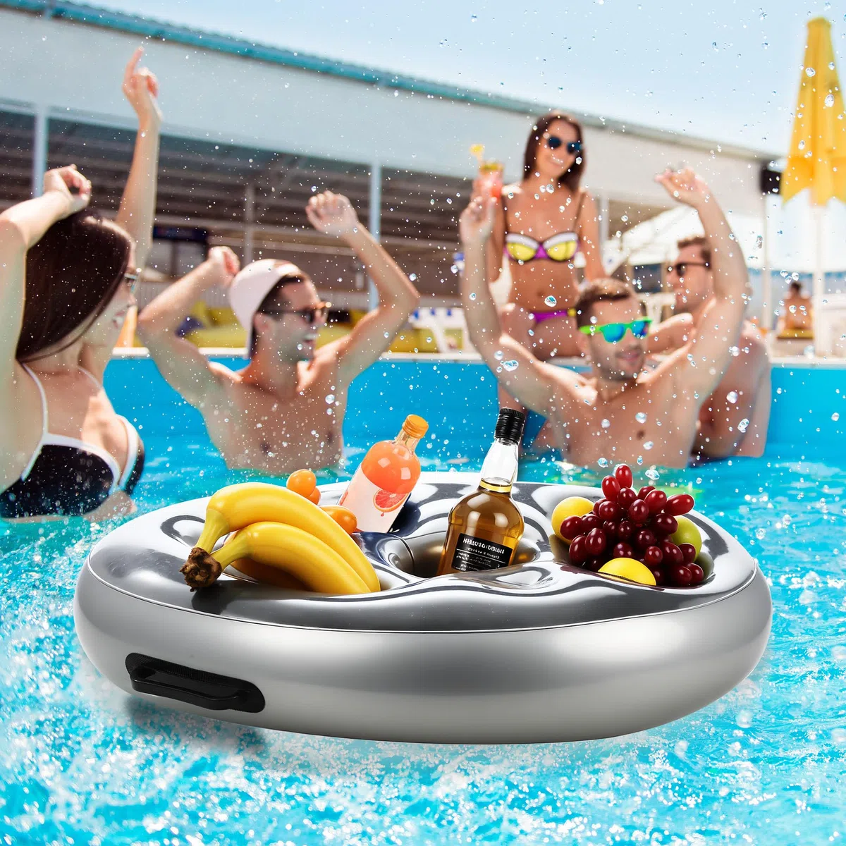 Portabibite Gonfiabile Portabevande 2-in-1 Vassoio Galleggiante Portabicchieri Galleggiante per Scaffali Galleggianti di Bevande alle Feste Estive in Piscina