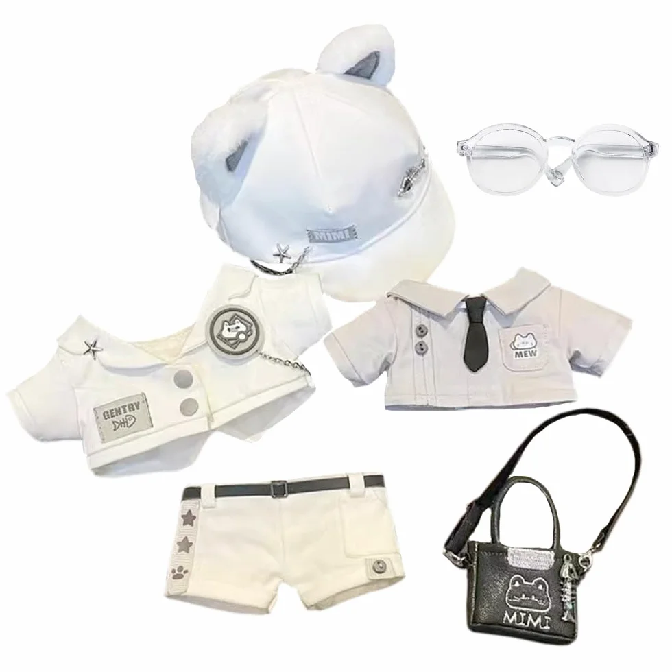 niannyyhouse 20 cm Peluche Bambola Vestiti Cappello Cappotto Camicia Pantaloni Zaino Occhiali Gatto Bianco Set 8 pollici Bambola Accessori Vestire