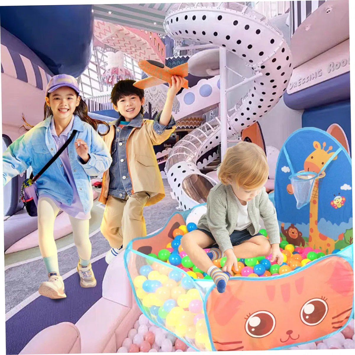 Piscina per Palline per Bambini, Pieghevole, in Schiuma, con canestro da Basket, Robusta e Resistente agli Strappi, per casetta da Gioco per Bambini, per Gattonare, Palline Non Incluse, per
