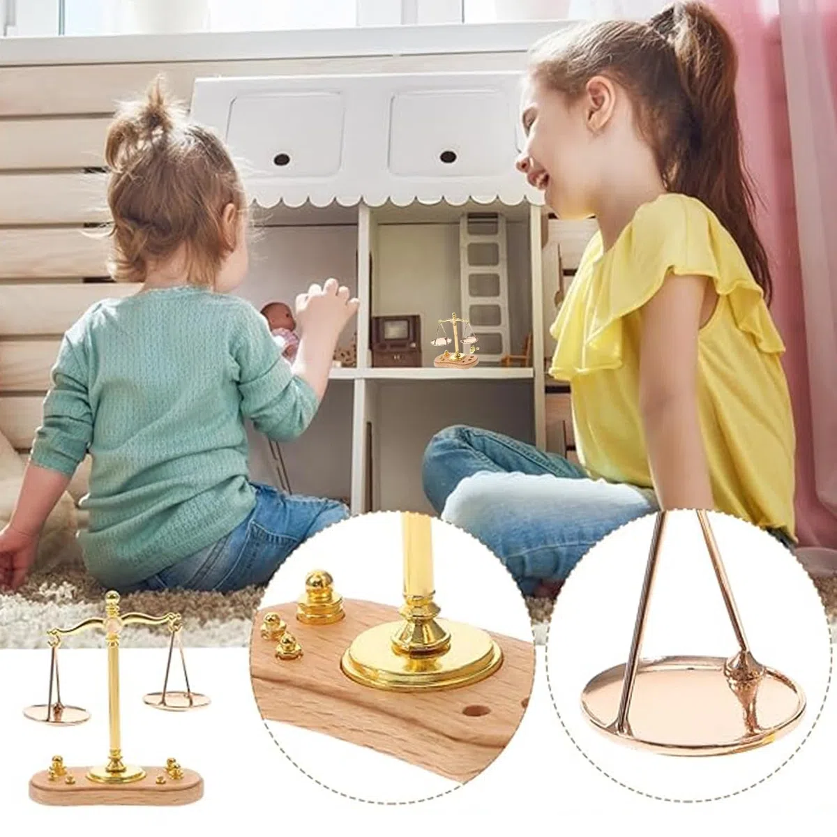 Mini Bilancia Decorativa, Mini Accessori Per La Casa Delle Bambole, Bilancia Giocattolo Per Bambini, Modello Retrò In Scala 1:12 Con 6 Pesi, Per Mini Decorazioni Domestiche