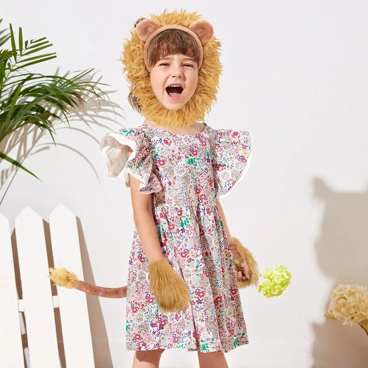 XEPST Set Costume Animale Leone, Fascia con Orecchie, Zampe e Coda per Cosplay, Compleanno, Halloween e Feste in Maschera