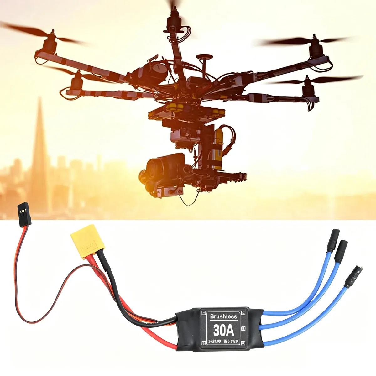 ESC Senza Spazzole 30A, Regolatore Di Velocità Elettrico Senza Spazzole 30A Con Spina Xt60, Protezione Da Bassa Tensione Uscita Bec 5V/1.5A Per Telecomando Rc Drone Aerei Elicottero Fpv
