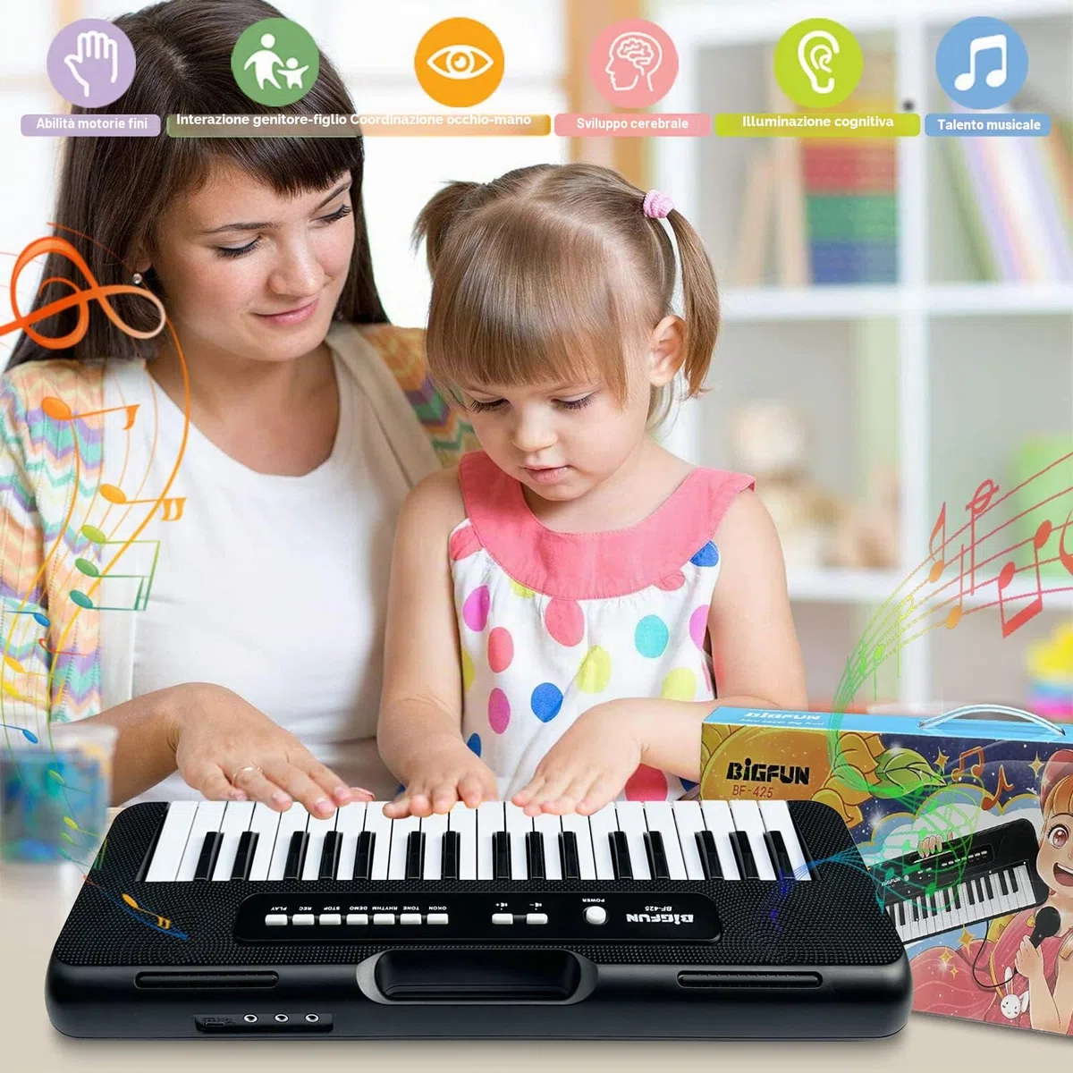 Tastiera per Pianoforte per Bambini,37 Tasti Pianoforte per Bambini con Microfono Portatile Apprendimento Educativo Natale Regalo di compleanno Giocattoli per 3 4 5 6 7 8 Anni Ragazze Ragazzi(Nero)
