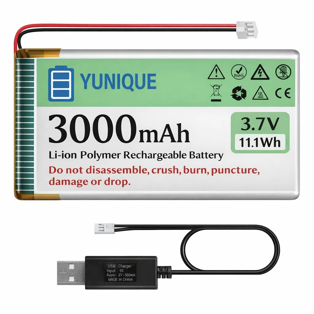 YUNIQUE GREEN-CLEAN-POWER Batteria LiPo 3.7V 3000mAh 103665 con Micro JST 1.25 + Caricatore USB – Batteria Ricaricabile 1S per Arduino, ESP32, Drone, Moduli e Progetti Elettronici