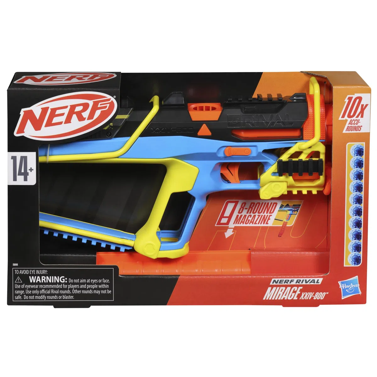 Nerf Rival Mirage XXIV-800, Blaster con 10 pallottole Nerf Rival, 2 modalità di caricamento, caricatore rimovibile da 8 pallottole, adescamento a pompa, adatto come regalo per ragazzi