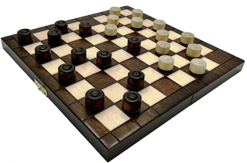 Un gioco di dama – Checkers 64 campi – Scacchiera pieghevole |25 x 25 cm| in legno & 24 Checkers |2 cm | – Checkers Set