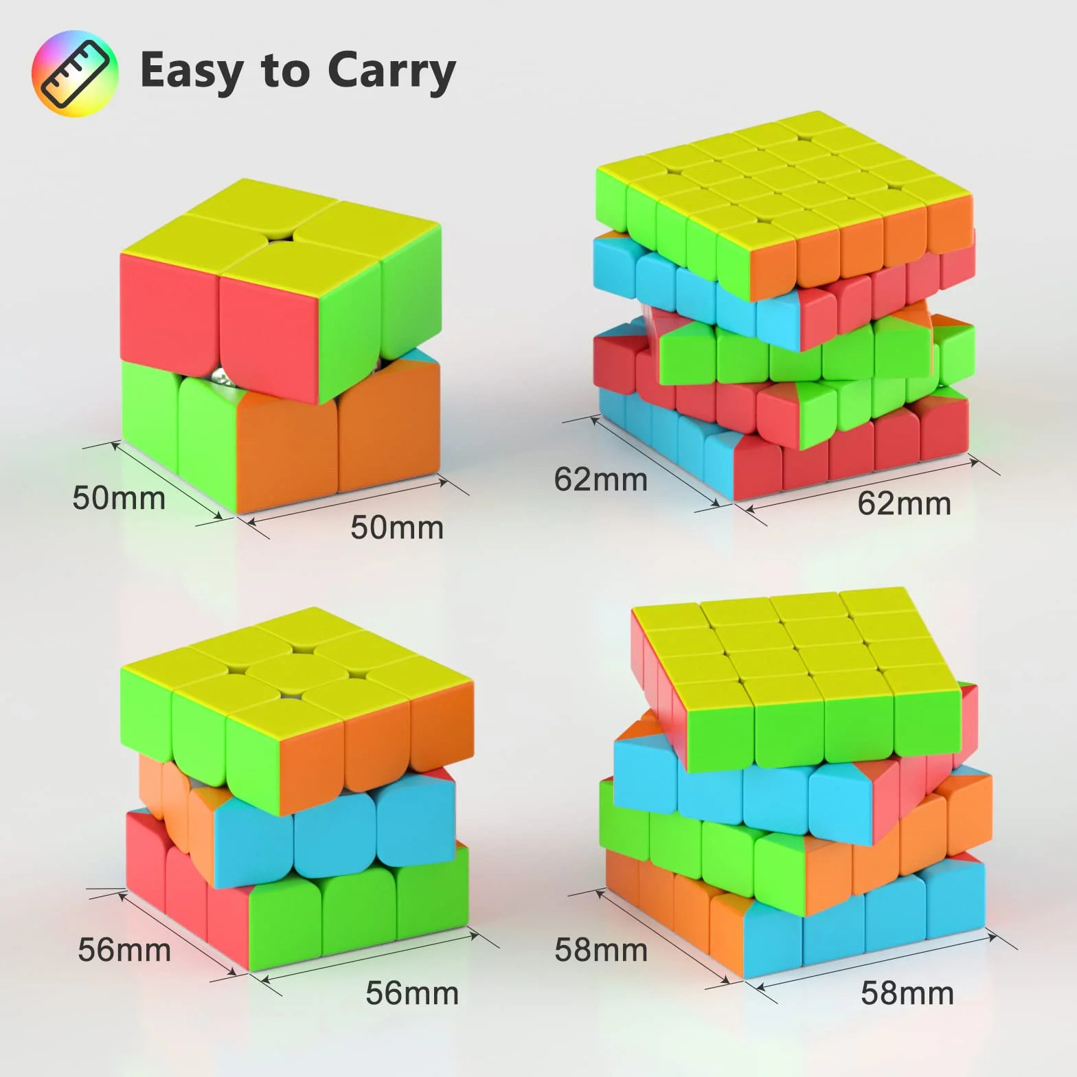 ROXENDA Speed Cube Set, Cubo di Velocità 2X2 3X3 4X4 5X5 Stickerless Speed Cube con Confezione Regalo, Tutorial Segreto per Cubi di Velocità