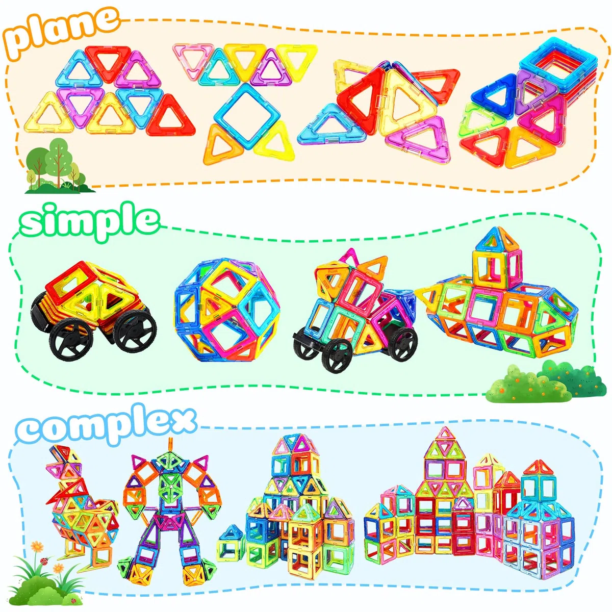 Costruzioni Magnetiche, 66 Pezzi Blocchi Magnetici, Costruzioni Magnetiche per Bambini, Gioco Magnetico Educativo, Giochi Montessori per Ragazzi e Ragazze di 3 4 5 6 7 8 Anni