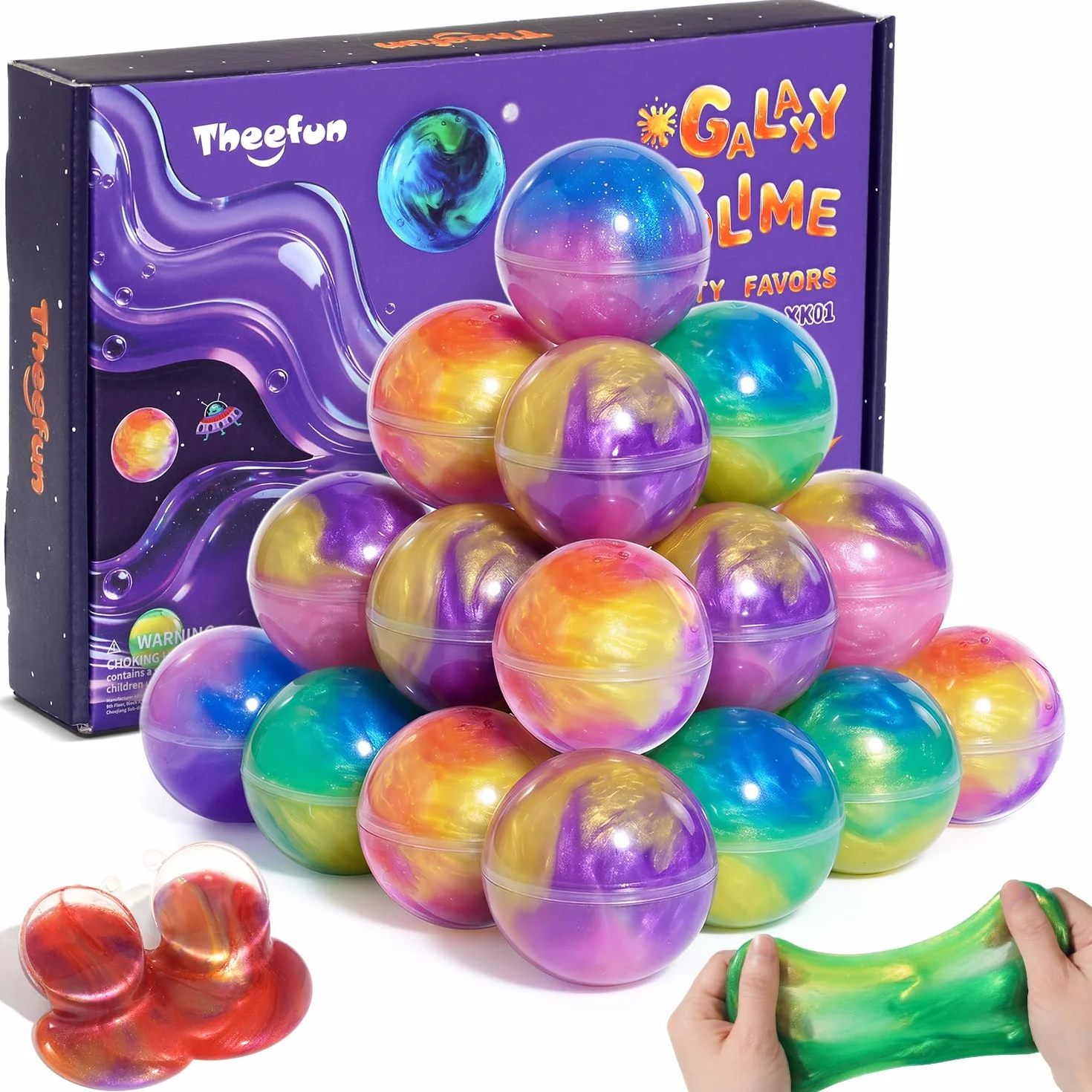 Theefun Slime Party Favors, 24 Pack Galaxy Slime Ball Party Favors – Elastico, non appiccicoso, antistress e sicuro per ragazze e ragazzi, perfetto per feste, ricompense in classe
