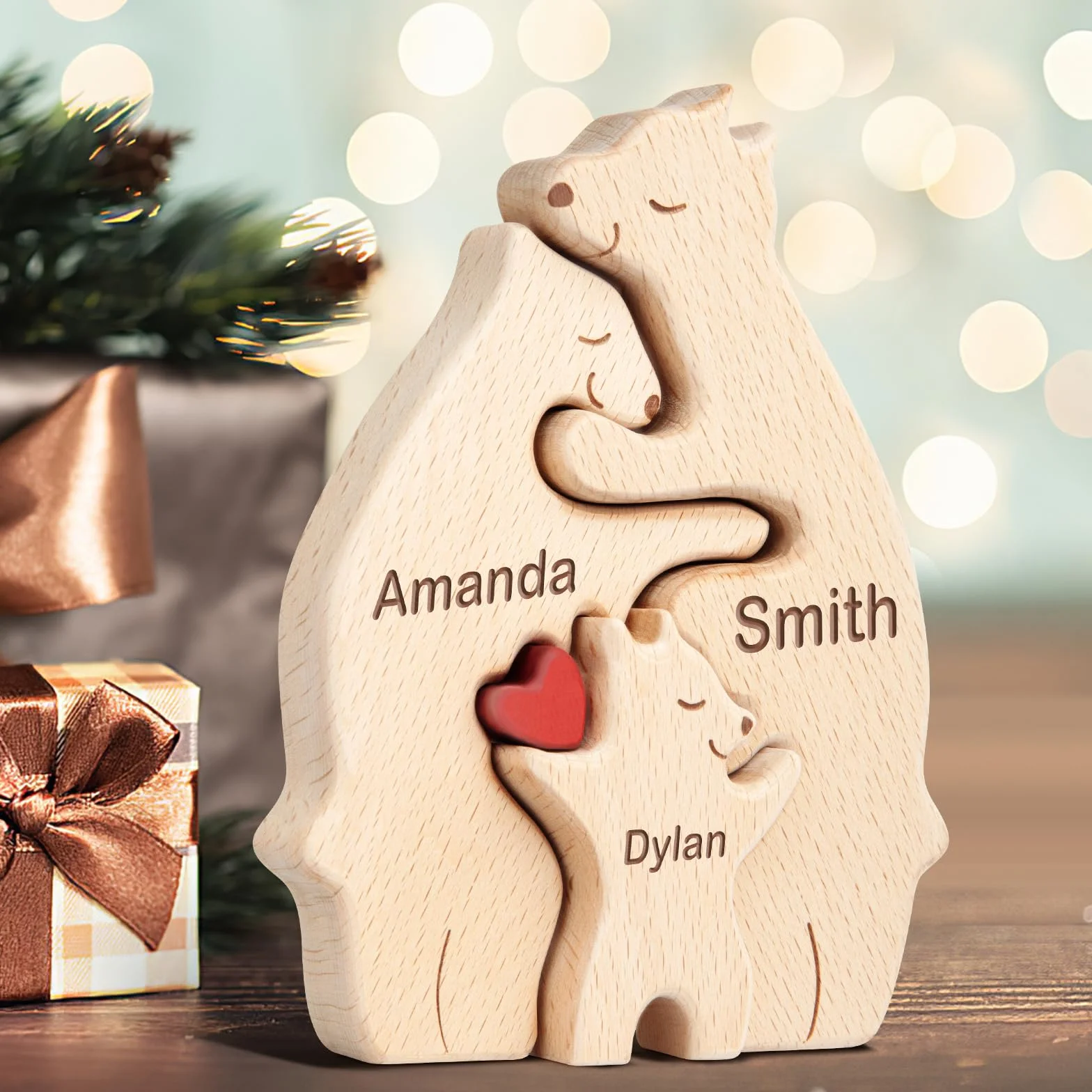Puzzle Personalizzato con Famiglia di Orsi in Legno con 2-10 nomi, We are One Animali Sculture Artistico, Decorativo per la Casa Regalo per Natale, Compleanno, Anniversario Festa Della Mamma e Papà