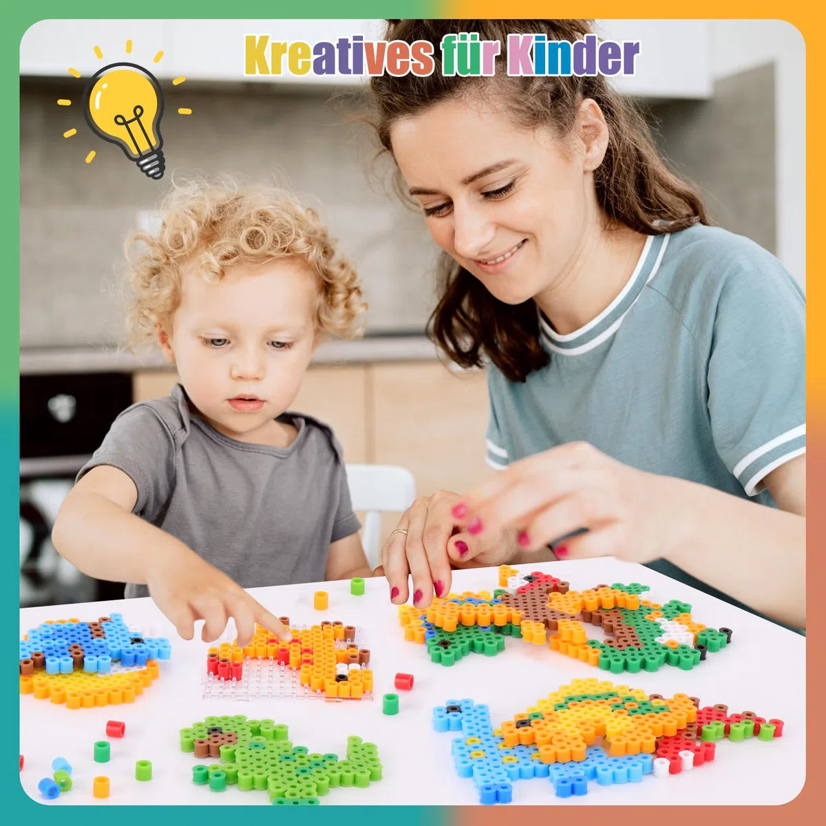 Homgaty Perline da Stirare 10 mm, Oltre 1000PZ con Piastre e Accessori, Grandi Perle per Bambini, Set Creativo Fai da te con Tanti Modelli, Ideale dai 3 Anni in Su (Dinosauri)