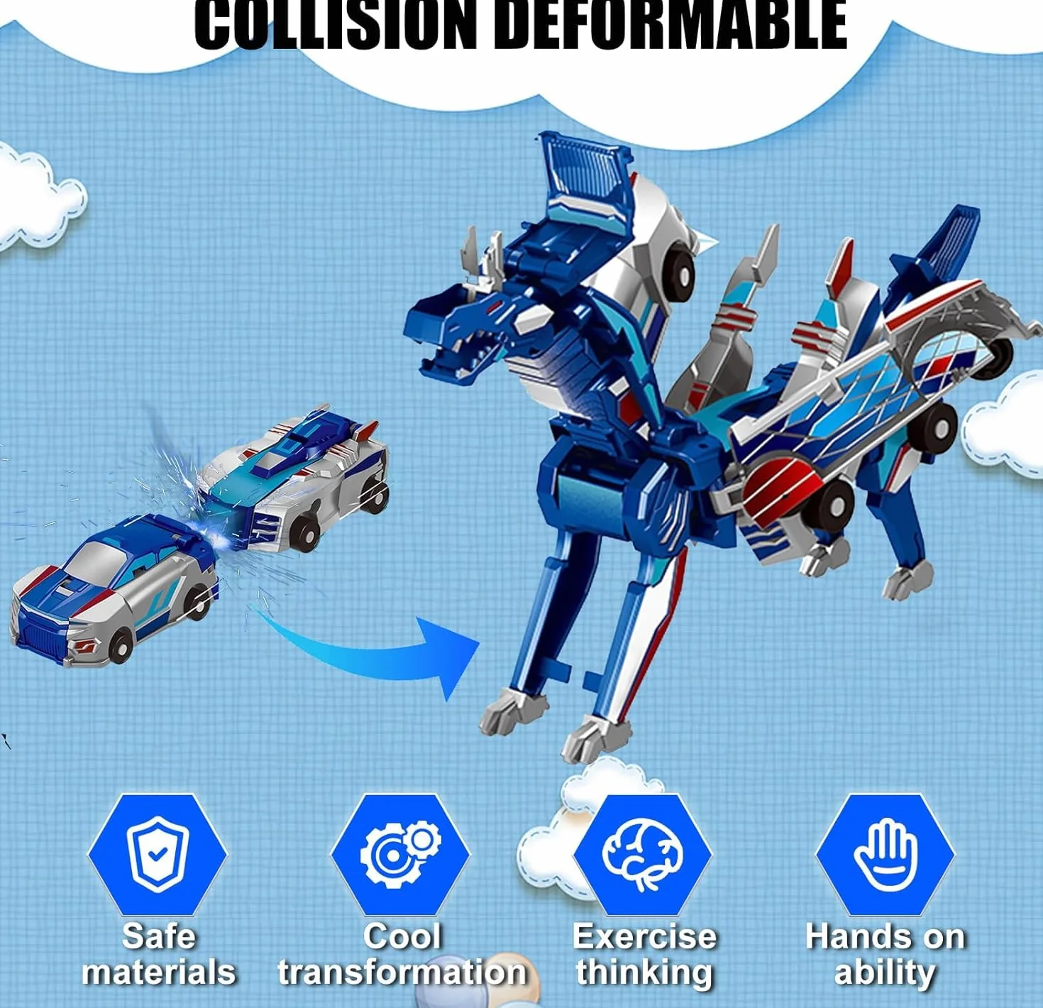Felly Drago Trasforma Macchina Giocattoli, 2 Pezzi Auto Robot Giochi Bambini Bambino Bambina 2 3 4 5 6 Anni, Giocattolo Regalo per Ragazzi Ragazze