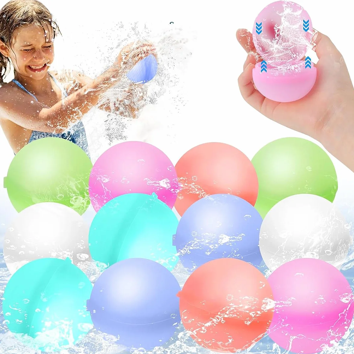 12 palloncini d'acqua riutilizzabili per bambini adulti bombe d'acqua facili da riempire rapidamente palline d'acqua in silicone senza lattice in silicone divertimento estivo piscina
