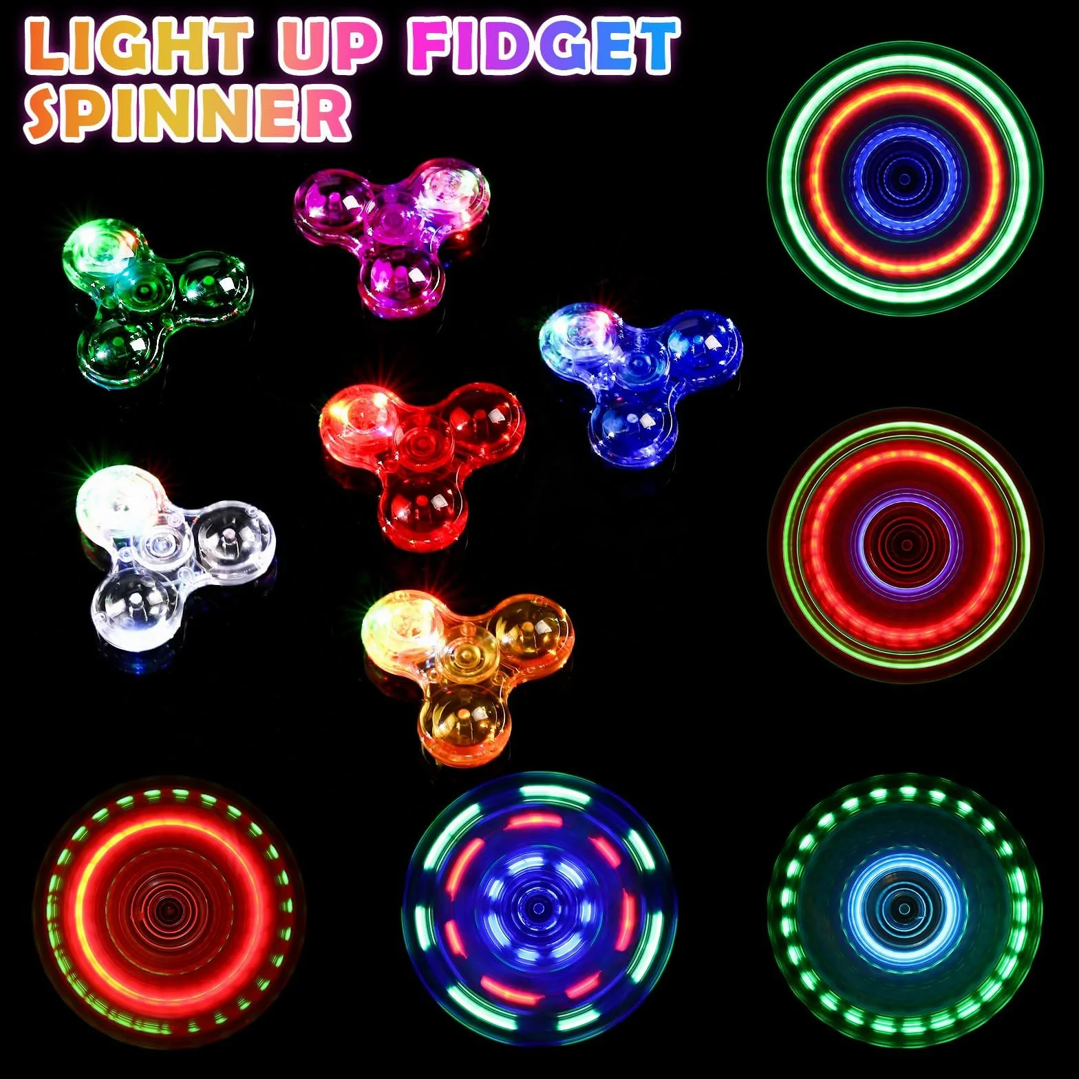 SCIONE Confezione da 6 Fidget Spinner LED per Bambini - Trottole Girevoli con Luci Multicolore, Giocattoli Anti-Stress per Bambini e Bambine, 5.69cm