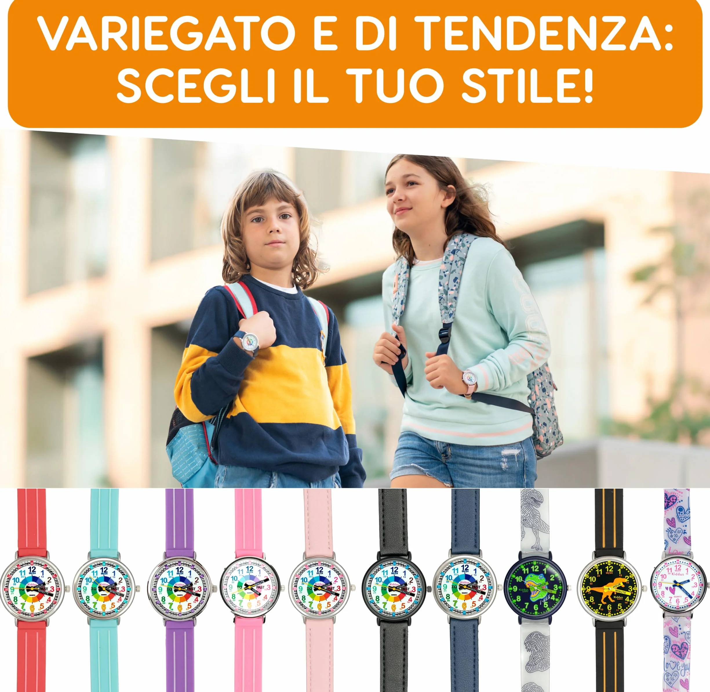 Kiddus Orologio Educativo per Bambino e Bambina dai 5 ai 10 Anni, Impermeabile 5ATM, Orologio Analogico Didattico per Imparare l'Ora, Movimento Giapponese