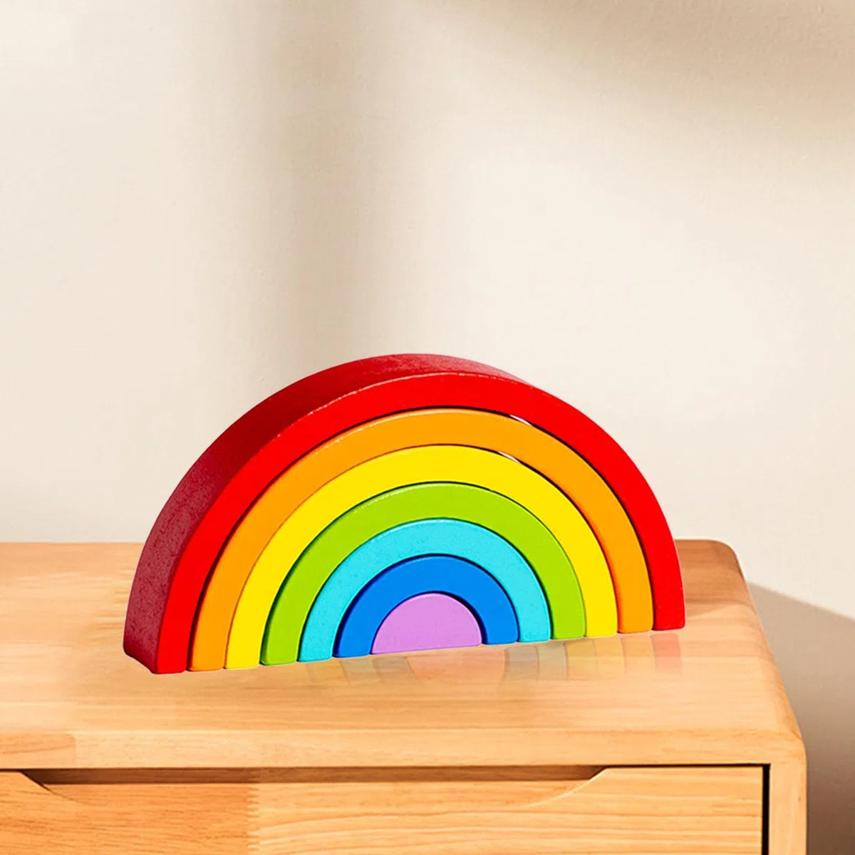 Set di Gioco in Legno con Arco E Ponte Impilabile Arcobaleno, Giocattoli Impilabili per Bambini, Arcobaleno classico