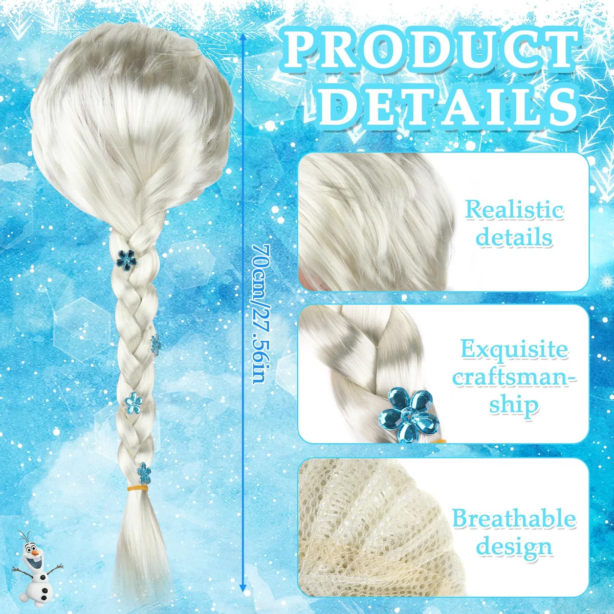 Elsa, parrucca da principessa Elsa, parrucca per capelli Elsa, accessorio per ragazze dai 14 anni in su, per feste di compleanno, per feste di Natale, cosplay, carnevale
