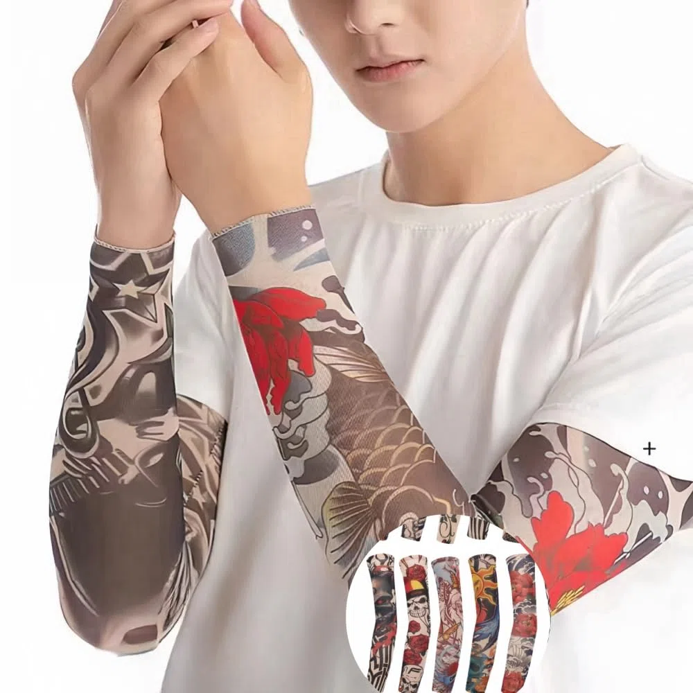 12 Pezzi Tatuaggi Maniche Copertura Arte Braccio Finto Tatuaggio Maniche Copertura Per Uomini Donne Nylon Manica Braccio Calze Elastiche Biker Sleevelet Halloween Tatuaggio Hip Hop Sun Block