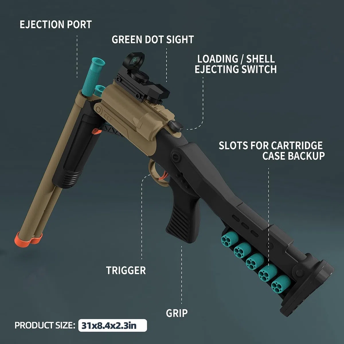 Fucile a Doppia Canna Giocattolo con 90 Proiettile Morbido per Bambini 8+, Pistola Giocattolo Pistola con Proiettili di Gomma per Giovani, Adolescenti Regalo di Compleanno