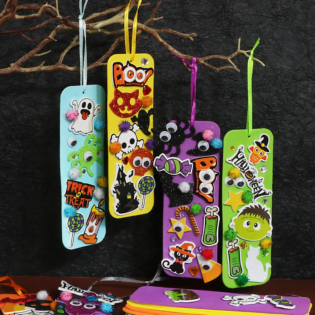 BOOMTOP 313pz Lavoretti Creativi Halloween per Bambini Artigianato Adesivi in Gommapiuma Schiuma Strass Pompom Occhi Googly Gadget Lavoretti Segnalibri Halloween per Bambini Artigianato Fai da Te
