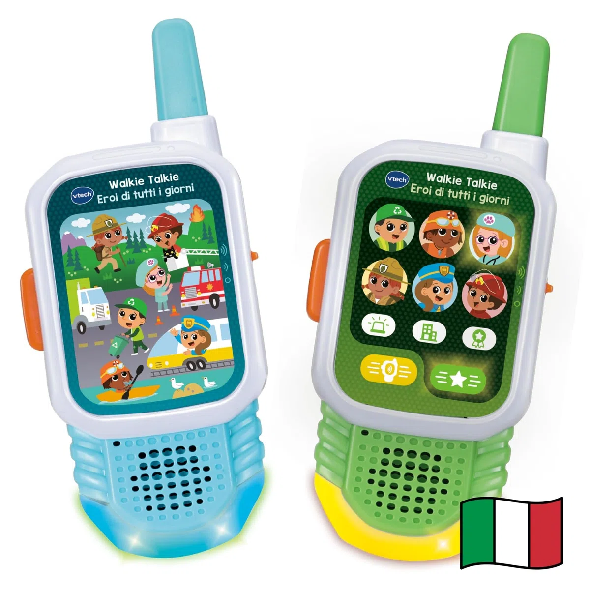 VTech Walkie Talkie - Eroi di Tutti i Giorni, Walkie Talkie Bambini con 2 Modalità, Esplora i Mestieri, 2 Dispositivi Portata 150m, Missioni Interattive, Lingua Italiana, Batterie Incluse, 3-7 Anni