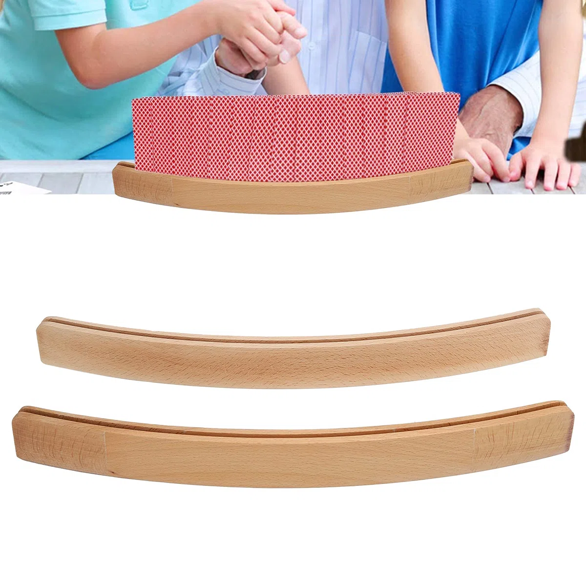Fyearfly Supporto per carte da gioco curvo in legno, Supporto per mani libere in legno, porta carte da poker da 2 pezzi | da gioco per pinnacolo, poker, bambini, adulti, anziani, organizer per car