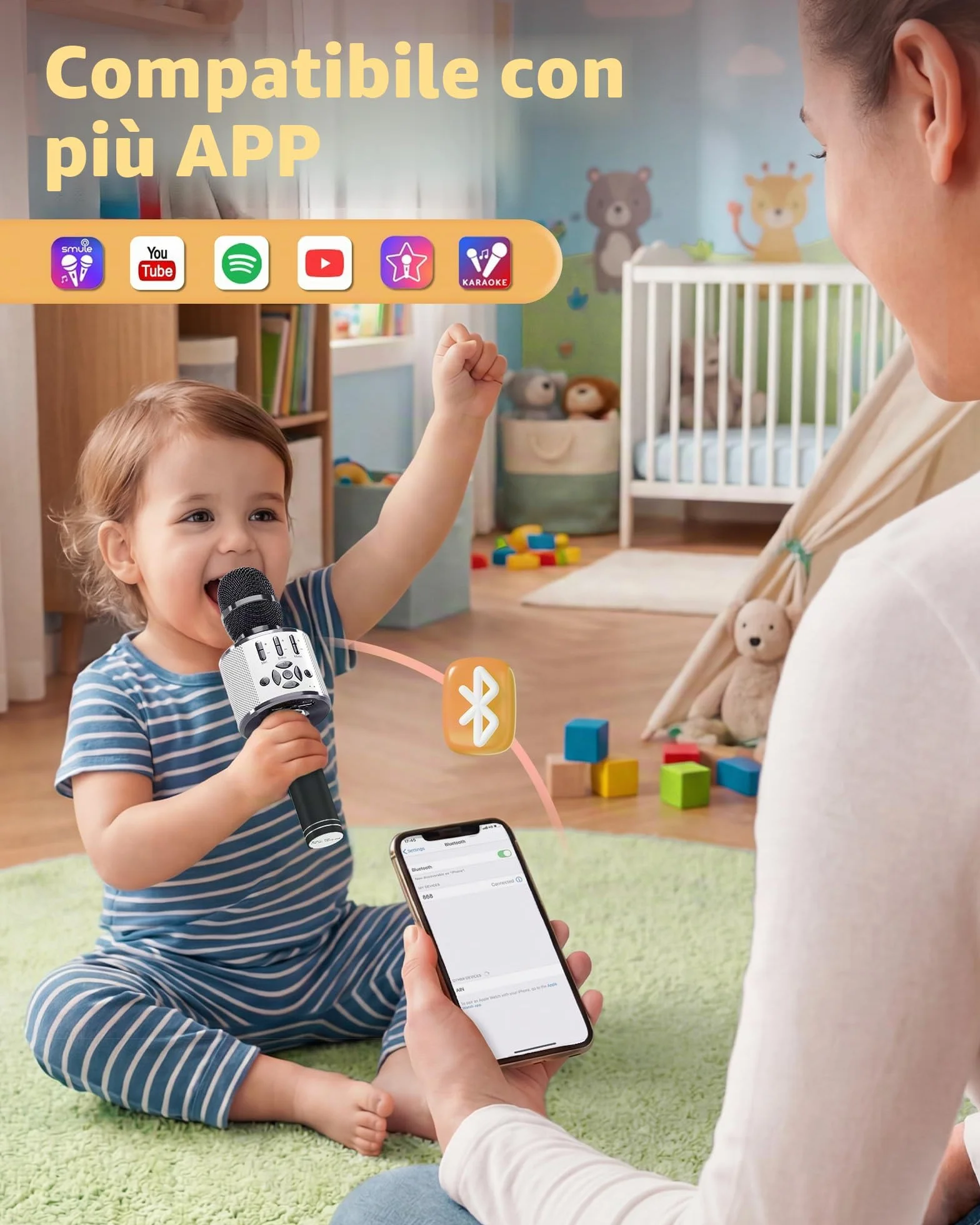 BONAOK Mikrofon Bluetooth bezprzewodowy LED dla dzieci Karaoke