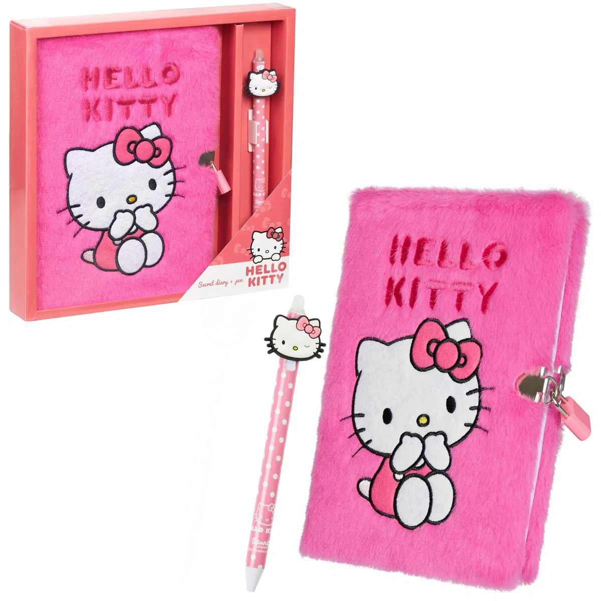 Hello Kitty Diario Segreto Bambina e Penna Biro Kuromi Diario con Lucchetto e Penna a Sfera Quaderni a Righe Set Cancelleria Ufficio Scuola (Rosa)