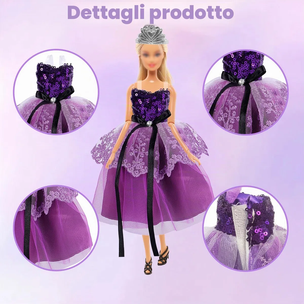 25 Bambole Abbigliamento e Accessori, Compatibile con 11,5 bambole, 1 Abito da Sera 1 Set Moda 1 Vestito con Paillettes 1 Balletto 1 Vestito Maglione 2 Abiti 5 Borse 8 Scarpe1 Corona 3 Accessori