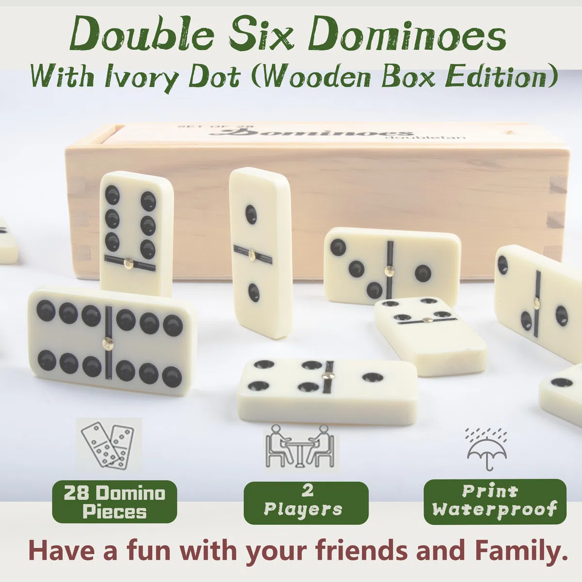 Smilejoy Dominoes Set per Adulto Doppio 6 Domino Game per Giochi Da Tavolo Classici Domino Gioco Set 28 Pezzi con Caso Legno Naturale (2 Giocatori)