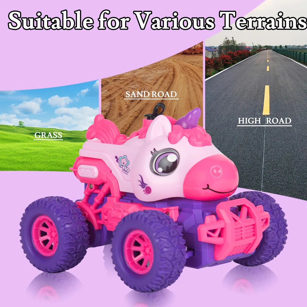 Unicorno Macchina Telecomandata per bambino, Telecomandato Monster Truck Auto per le Ragazze, RC Monstertruck Car con Spray LED Light, Unicorns Giocattolo Regalo per i Ragazzi Bambini