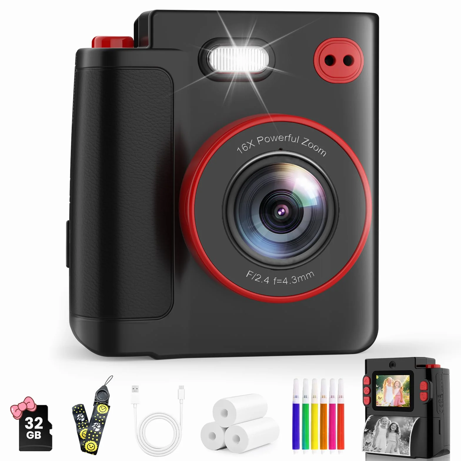 Macchina Fotografica Bambini Istantanea, 1080P HD Fotocamera Istantanea per Bambini con 32GB Scheda & Carta Fotografica, Giocattolo Regalo di Natale Compleanno Bambino e Bambina 3-12 Anni