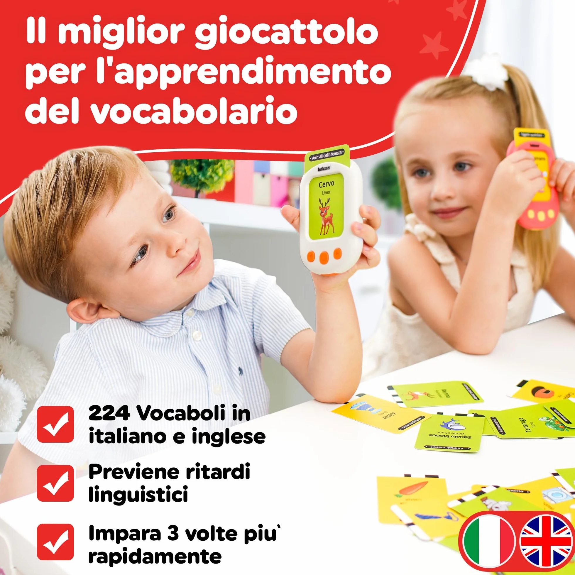 Carte Parlanti Montessori Italiano-Inglese, 224 Vocaboli e 18 Temi Educativi, Il Miglior Giocattolo per Imparare nuove parole in modo Divertente, Idea Regalo 2-6 Anni, Guarda il Video